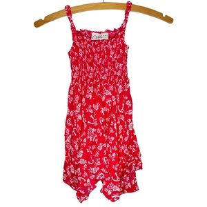 Disney Aulani Sundress Girls XXS Hibiscus Floral Hidden Mickey Red-Pink Hawaiian